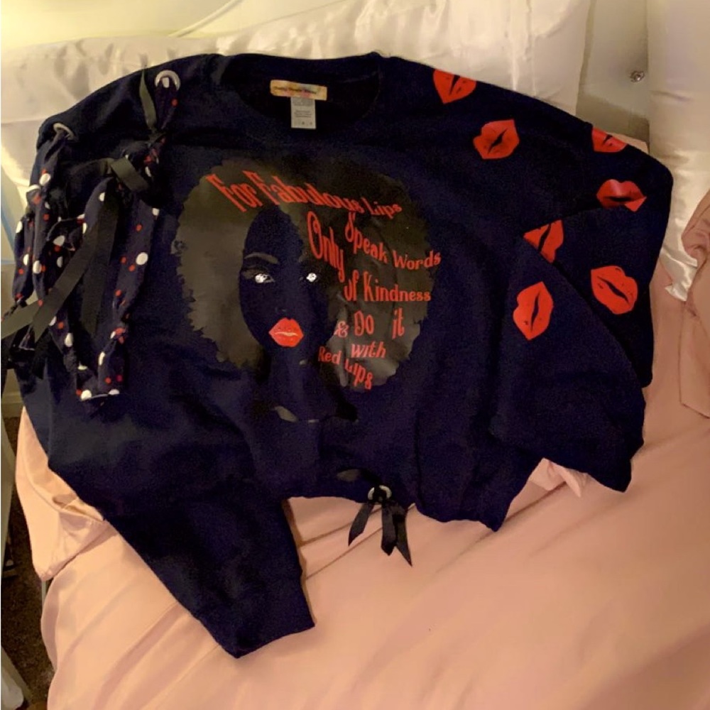 Navy blue and red melon, lady sweatshirt, custom-made brand new